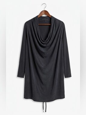 ALL SAINTS Amei Black Cupro Draped Cowl Neck Long Sleeve Dress Size 6